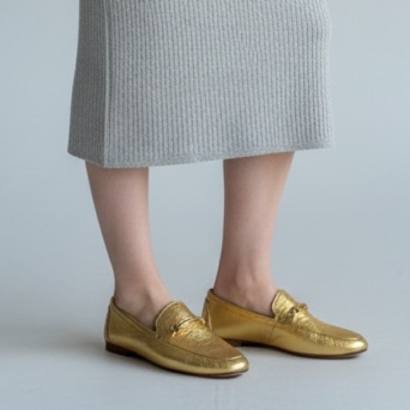 Sam Edelman Leather Horsebit Loafers In Metallic Gold Finish - Picture 2 of 8